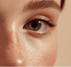 Close-up of a person's eye with a soft focus on skin texture